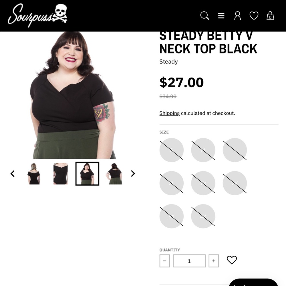 Sourpuss Steady Betty V neck Short sleeve top (1504)